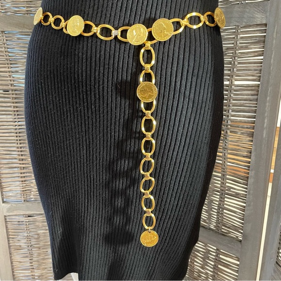 VTG 60s Queen Elizabeth II gold coin link chain belt - Picture 1 of 9